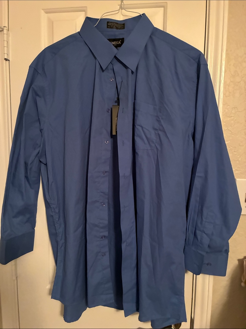 Omega Men's Blue Button-Up Dress Shirt